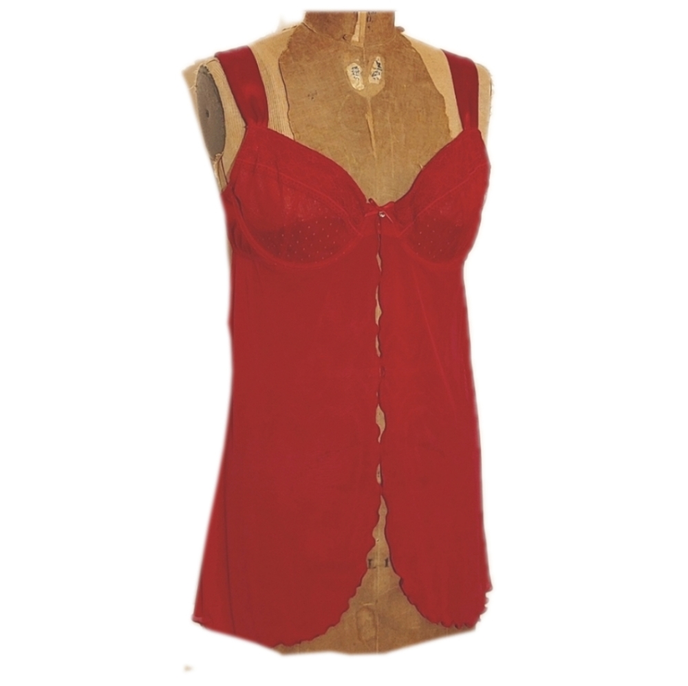 Vintage Gilligan & O'Malley red short lacy chemise nightie